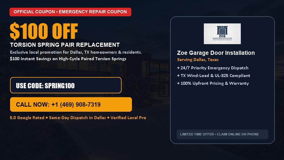 Zoe Garage Door Installation $100 OFF Dual Torsion Spring Replacement